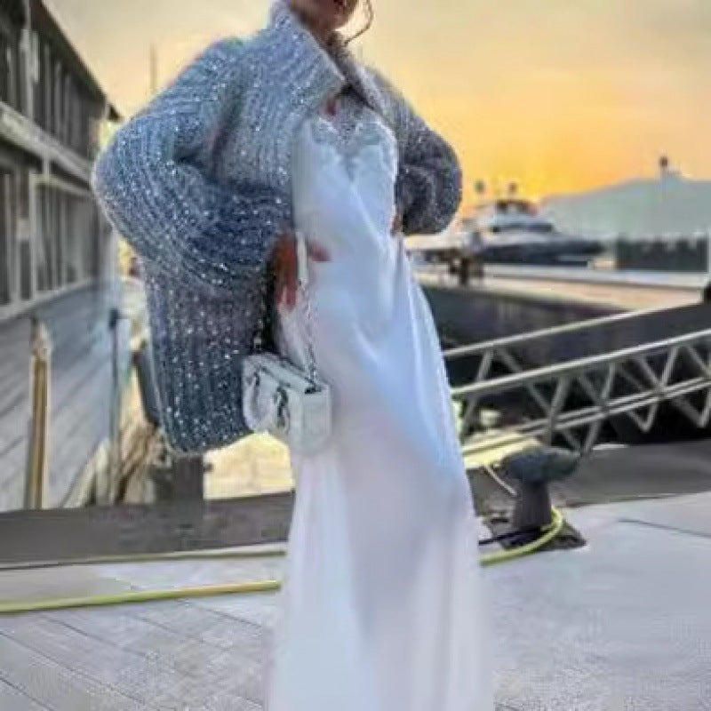 Manteau Chic Western à Sequins et Tricot