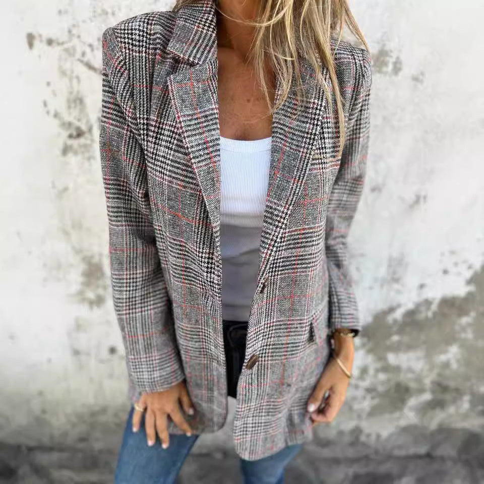 Blazer Femme Casual Chic â Motif Pied-de-Poule