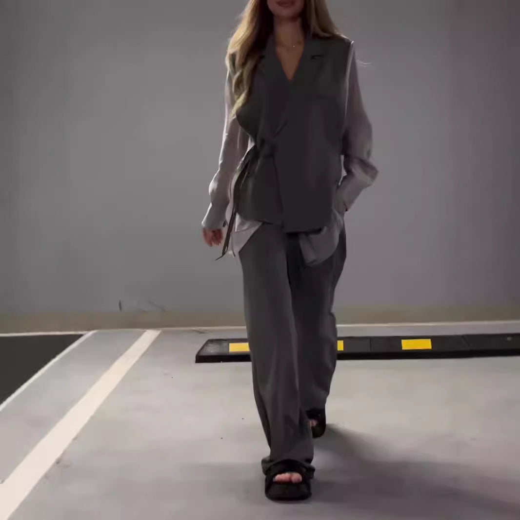 Élégance en Chiffon – Ensemble Top et Pantalon Femme