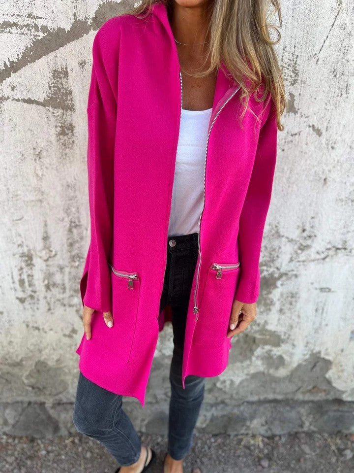 Veste à Capuche Zippée Décontractée – Couleurs Unies Automne & Hiver