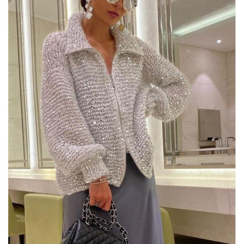 Manteau Chic Western à Sequins et Tricot