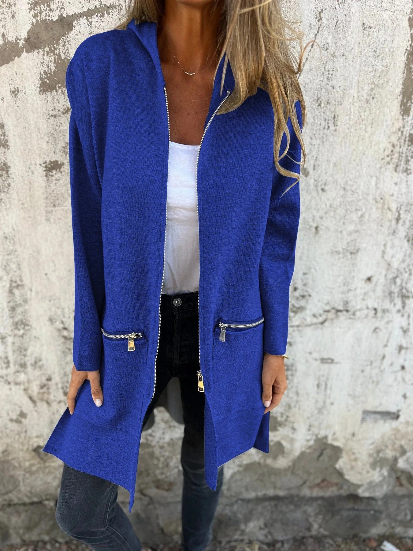 Veste à Capuche Zippée Décontractée – Couleurs Unies Automne & Hiver