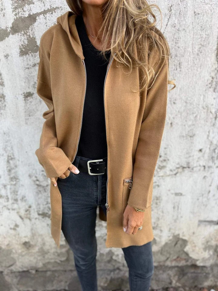 Veste à Capuche Zippée Décontractée – Couleurs Unies Automne & Hiver
