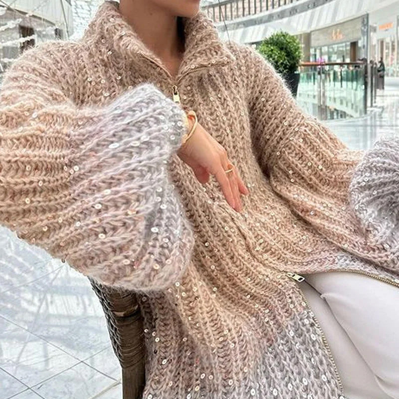 Manteau Chic Western à Sequins et Tricot