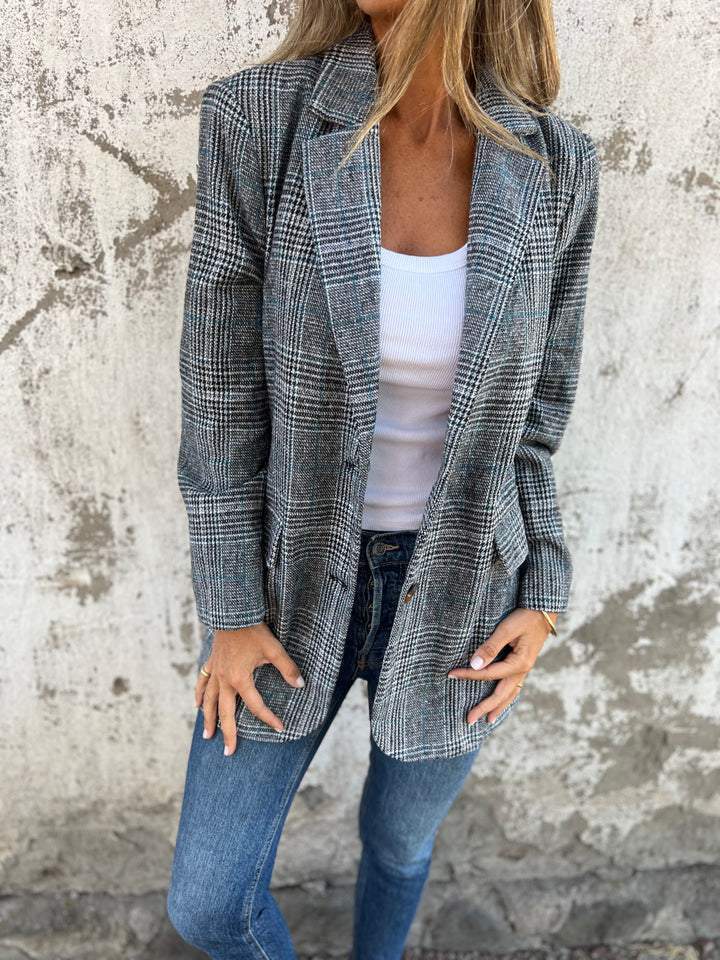 Blazer Femme Casual Chic – Motif Pied-de-Poule