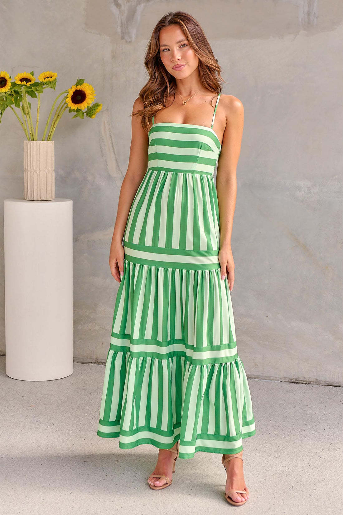 Robe Longue d’Été Rayée à Bretelles