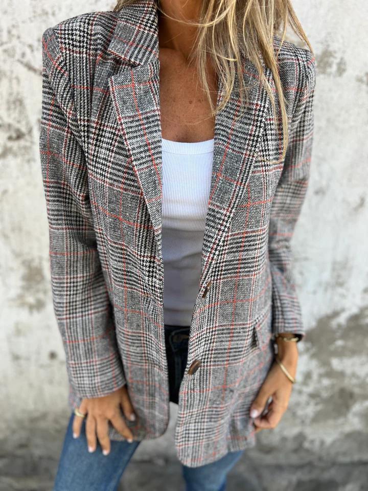 Blazer Femme Casual Chic – Motif Pied-de-Poule