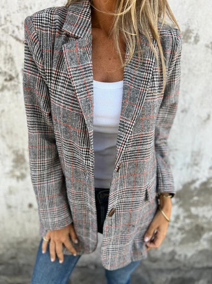 Blazer Femme Casual Chic – Motif Pied-de-Poule