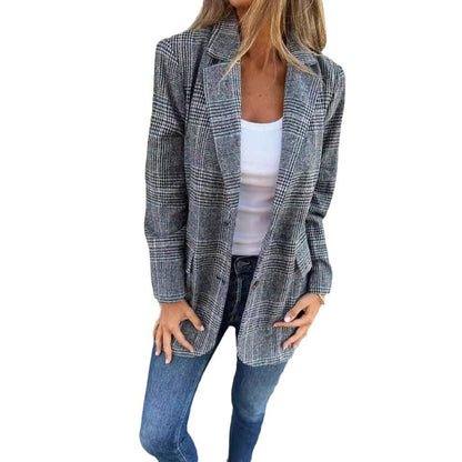 Blazer Femme Casual Chic – Motif Pied-de-Poule
