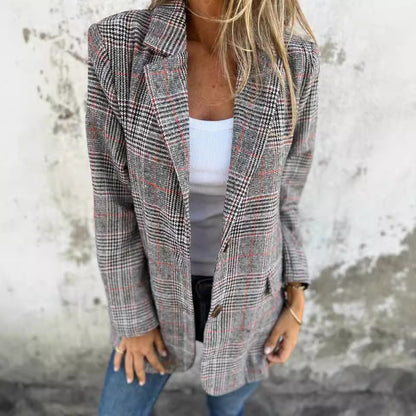 Blazer Femme Casual Chic – Motif Pied-de-Poule