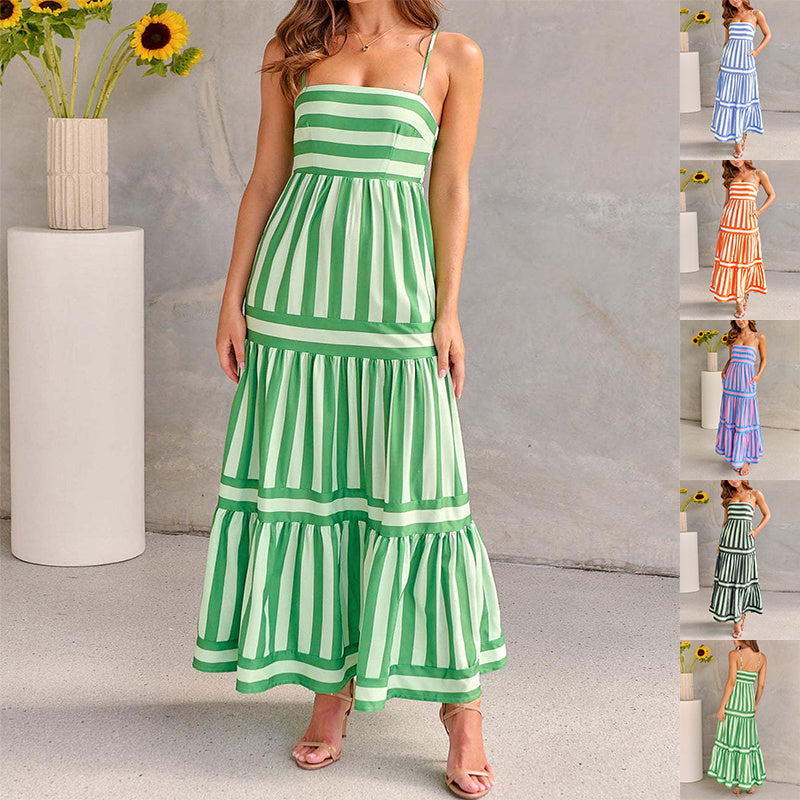 Robe Longue d’Été Rayée à Bretelles