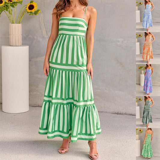 Robe Longue d’Été Rayée à Bretelles
