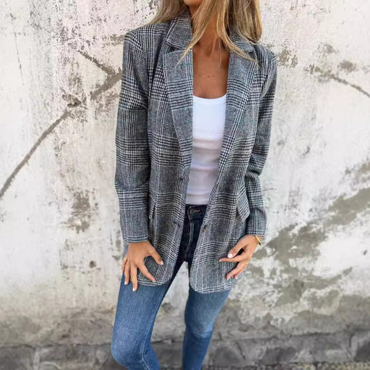Blazer Femme Casual Chic – Motif Pied-de-Poule