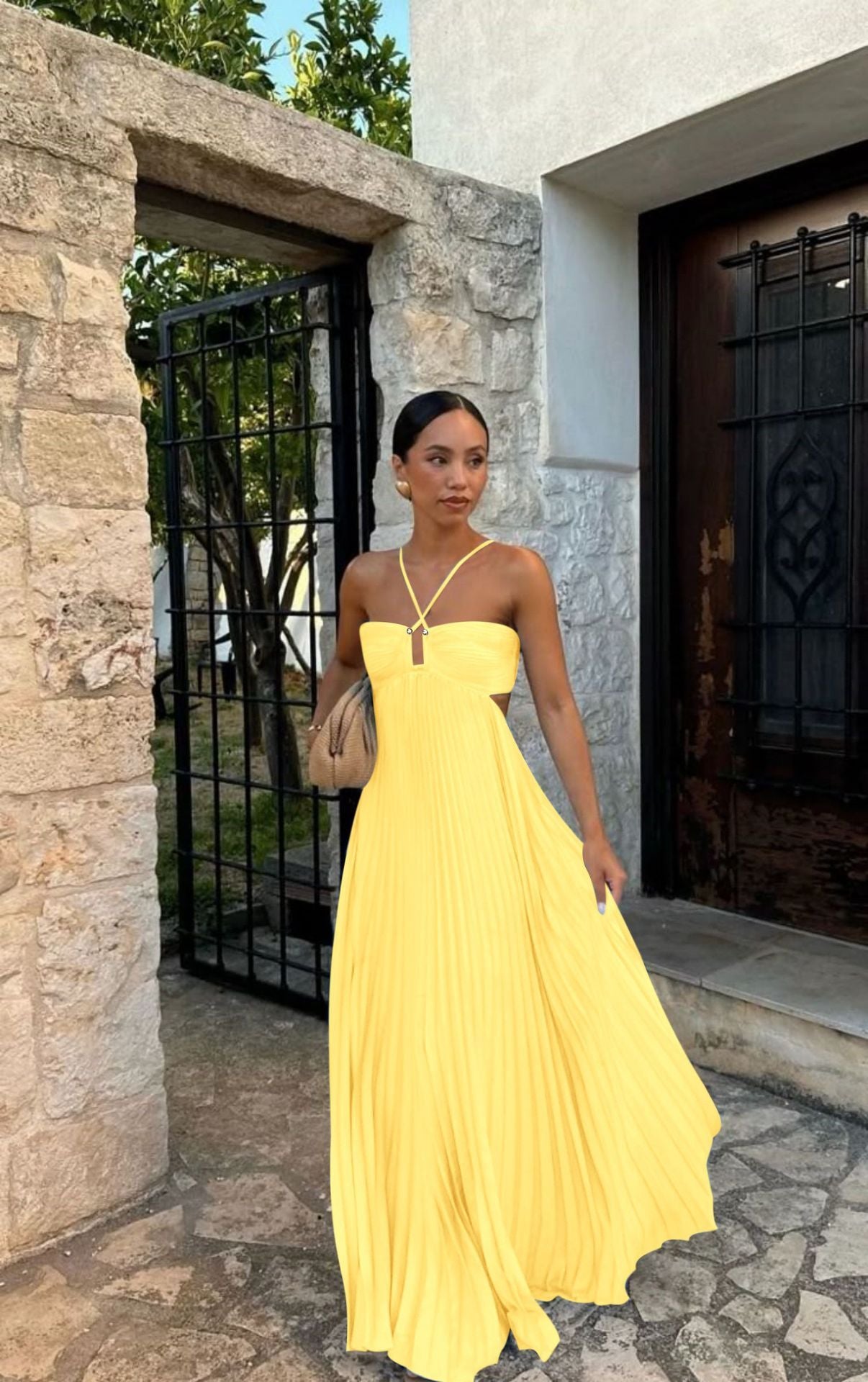 Robe plissée à bretelles haute taille pour soirée