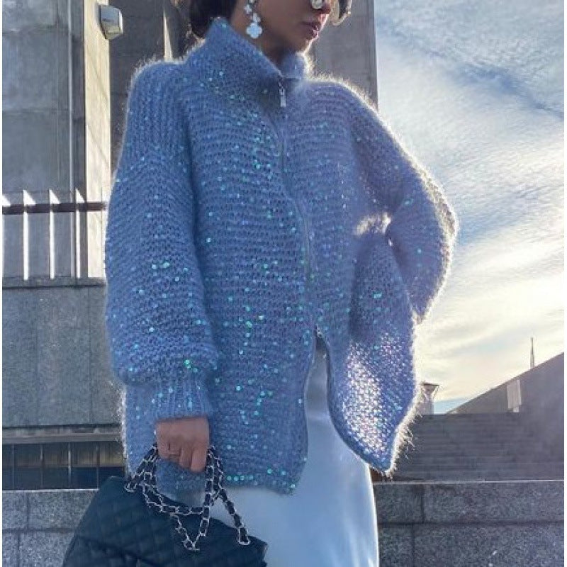Manteau Chic Western à Sequins et Tricot