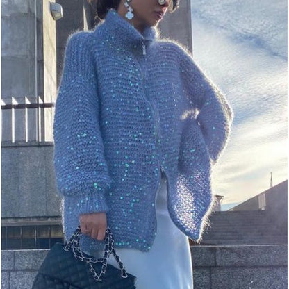 Manteau Chic Western à Sequins et Tricot