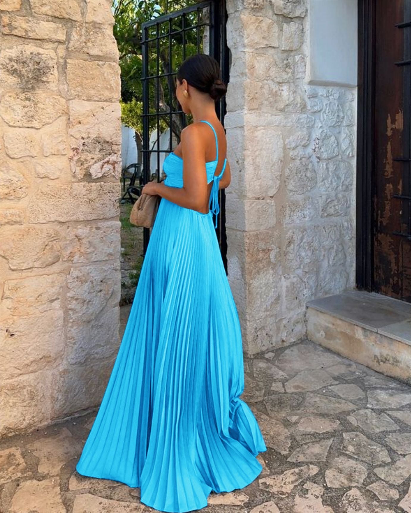 Robe plissée à bretelles haute taille pour soirée