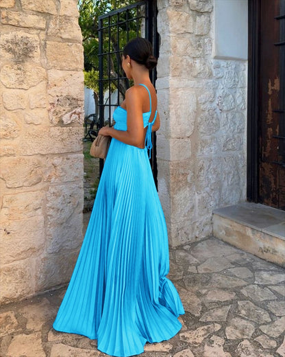 Robe plissée à bretelles haute taille pour soirée
