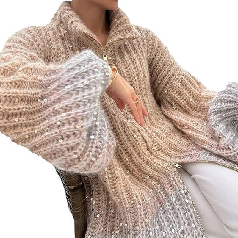 Manteau Chic Western à Sequins et Tricot