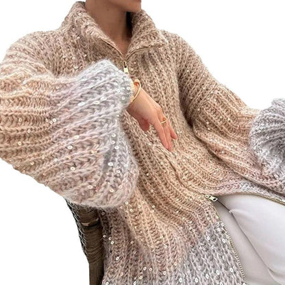 Manteau Chic Western à Sequins et Tricot