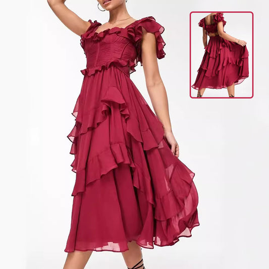 Robe d’Été à Volants Dos Nu et Encolure Carrée – Style Fête et Vacances