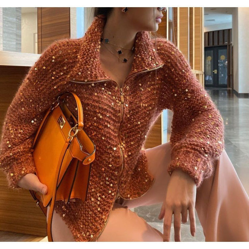 Manteau Chic Western à Sequins et Tricot