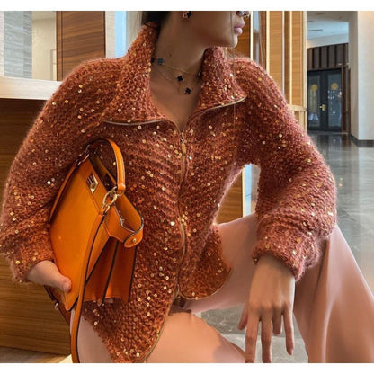 Manteau Chic Western à Sequins et Tricot