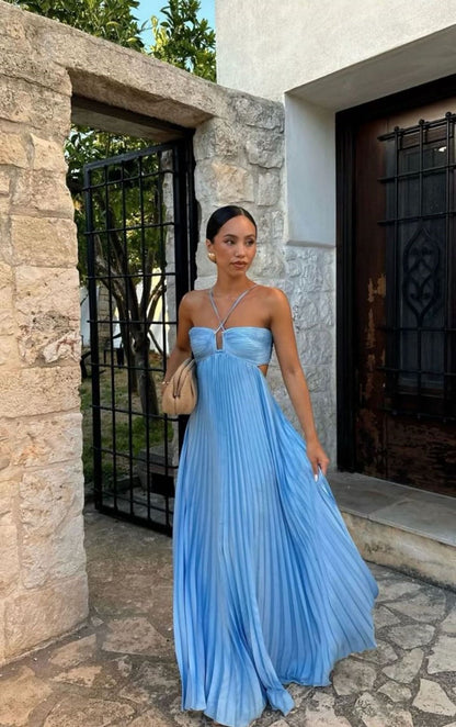 Robe plissée à bretelles haute taille pour soirée