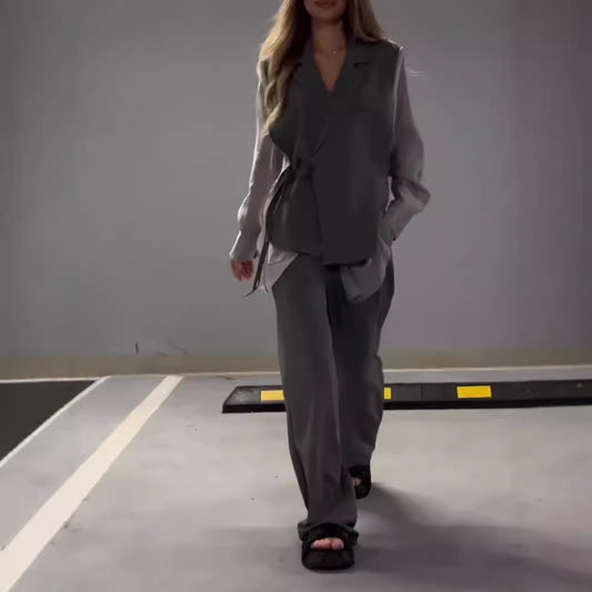 Élégance en Chiffon – Ensemble Top et Pantalon Femme