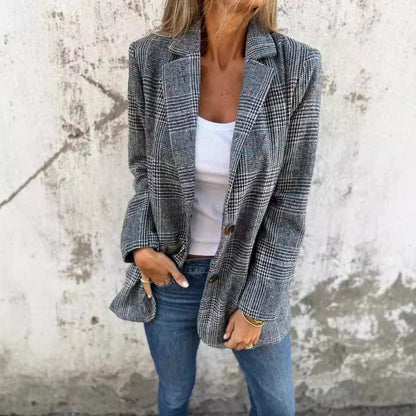 Blazer Femme Casual Chic – Motif Pied-de-Poule