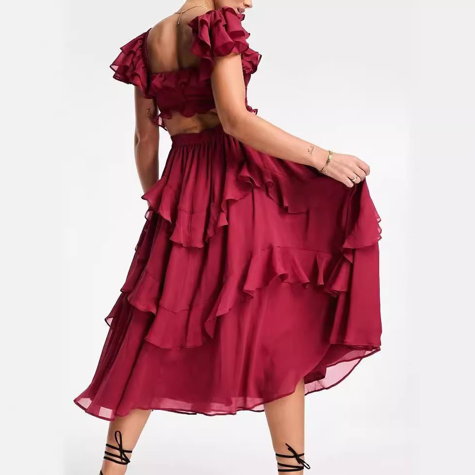 Robe d’Été à Volants Dos Nu et Encolure Carrée – Style Fête et Vacances