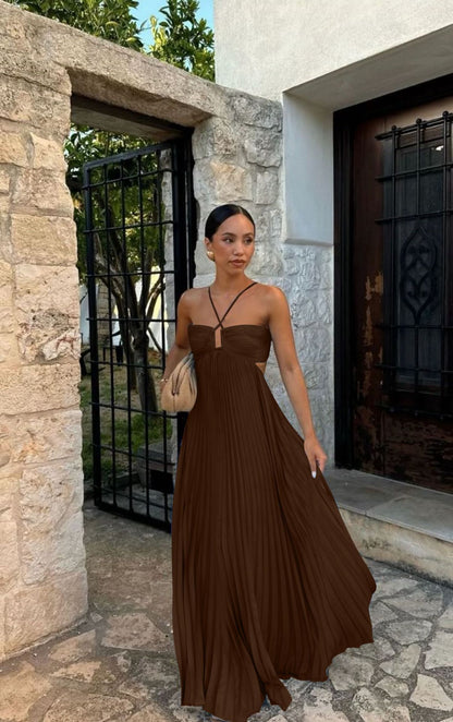 Robe plissée à bretelles haute taille pour soirée