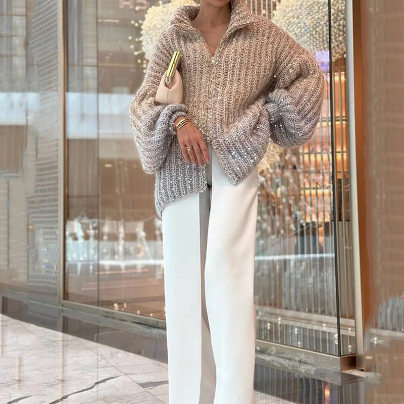 Manteau Chic Western à Sequins et Tricot
