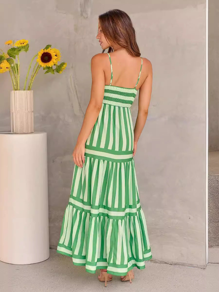 Robe Longue d’Été Rayée à Bretelles