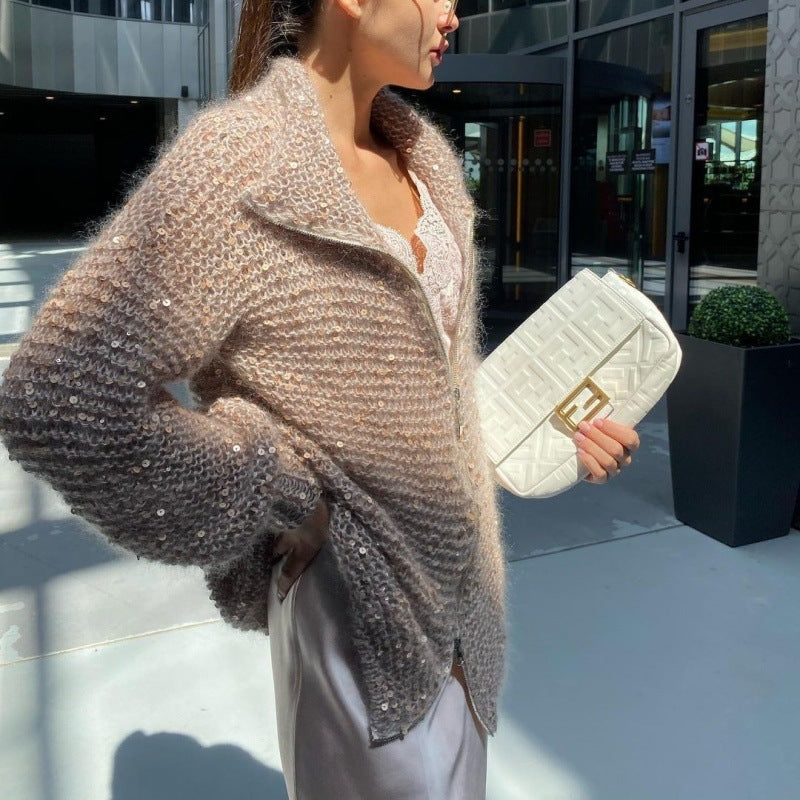 Manteau Chic Western à Sequins et Tricot