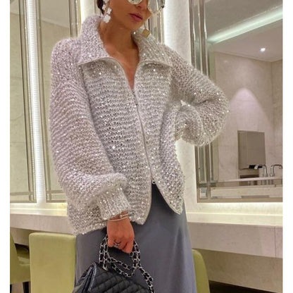 Manteau Chic Western à Sequins et Tricot