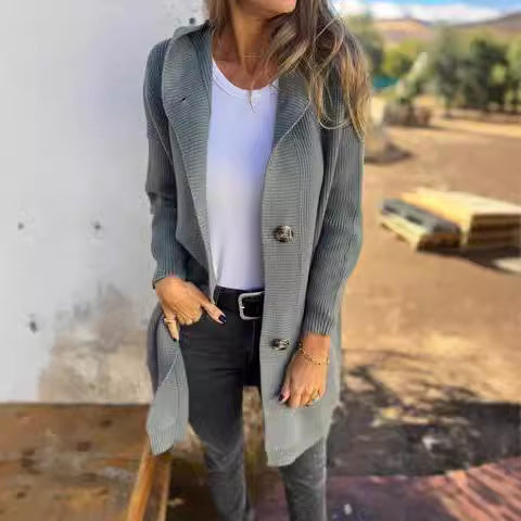 Cardigan Mi-Long Léger pour Femme – Gris Clair