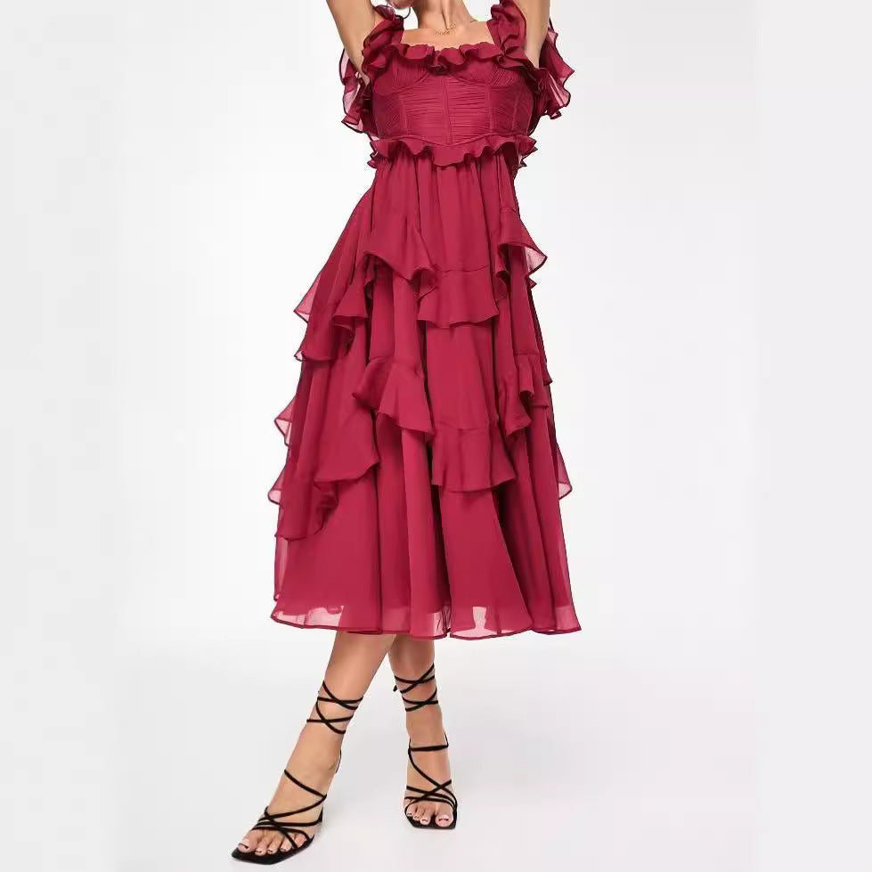 Robe d’Été à Volants Dos Nu et Encolure Carrée – Style Fête et Vacances