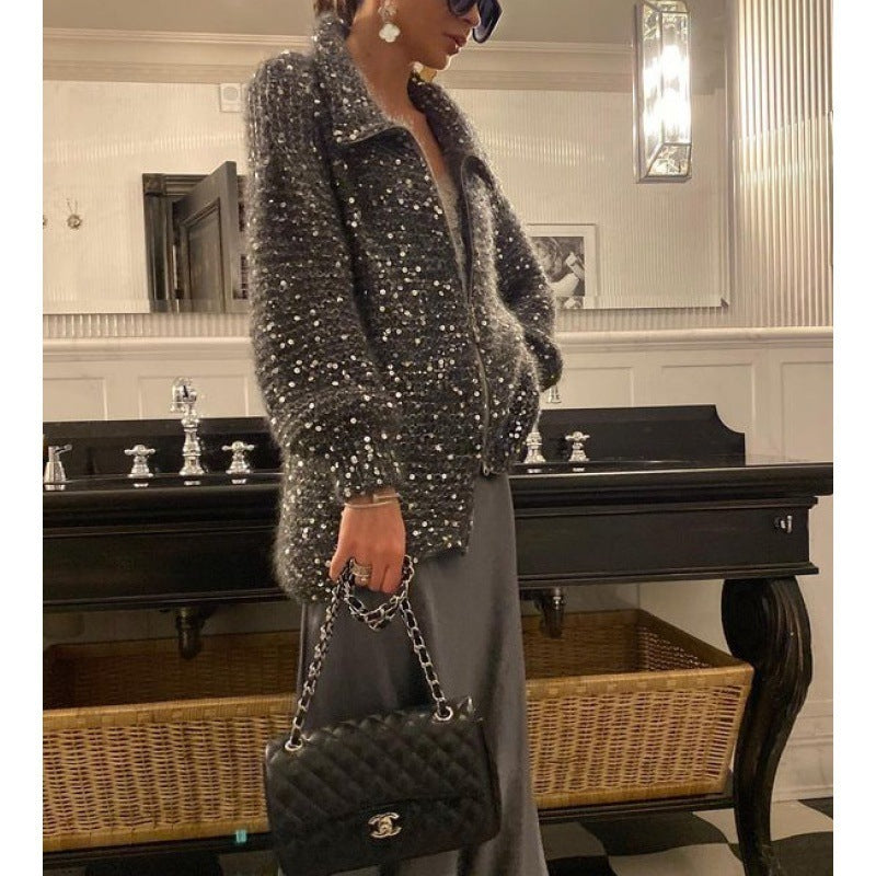 Manteau Chic Western à Sequins et Tricot