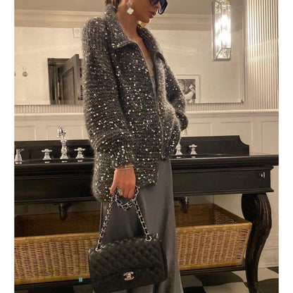 Manteau Chic Western à Sequins et Tricot