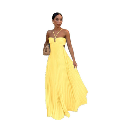 Robe plissée à bretelles haute taille pour soirée