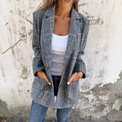 Blazer Femme Casual Chic – Motif Pied-de-Poule