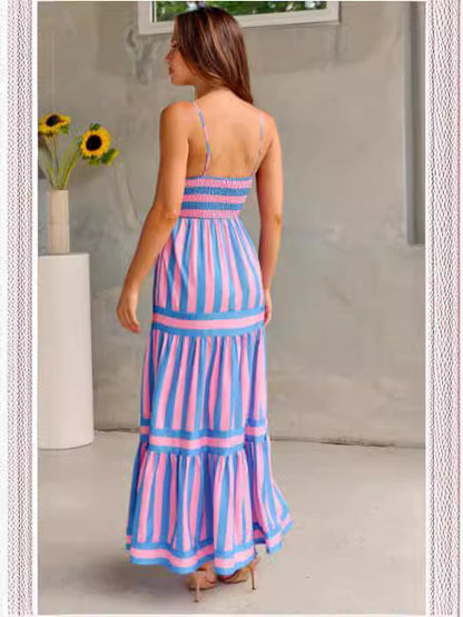 Robe Longue d’Été Rayée à Bretelles