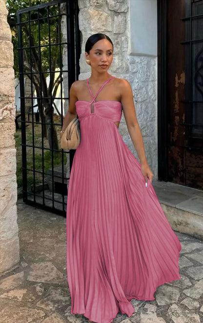 Robe plissée à bretelles haute taille pour soirée